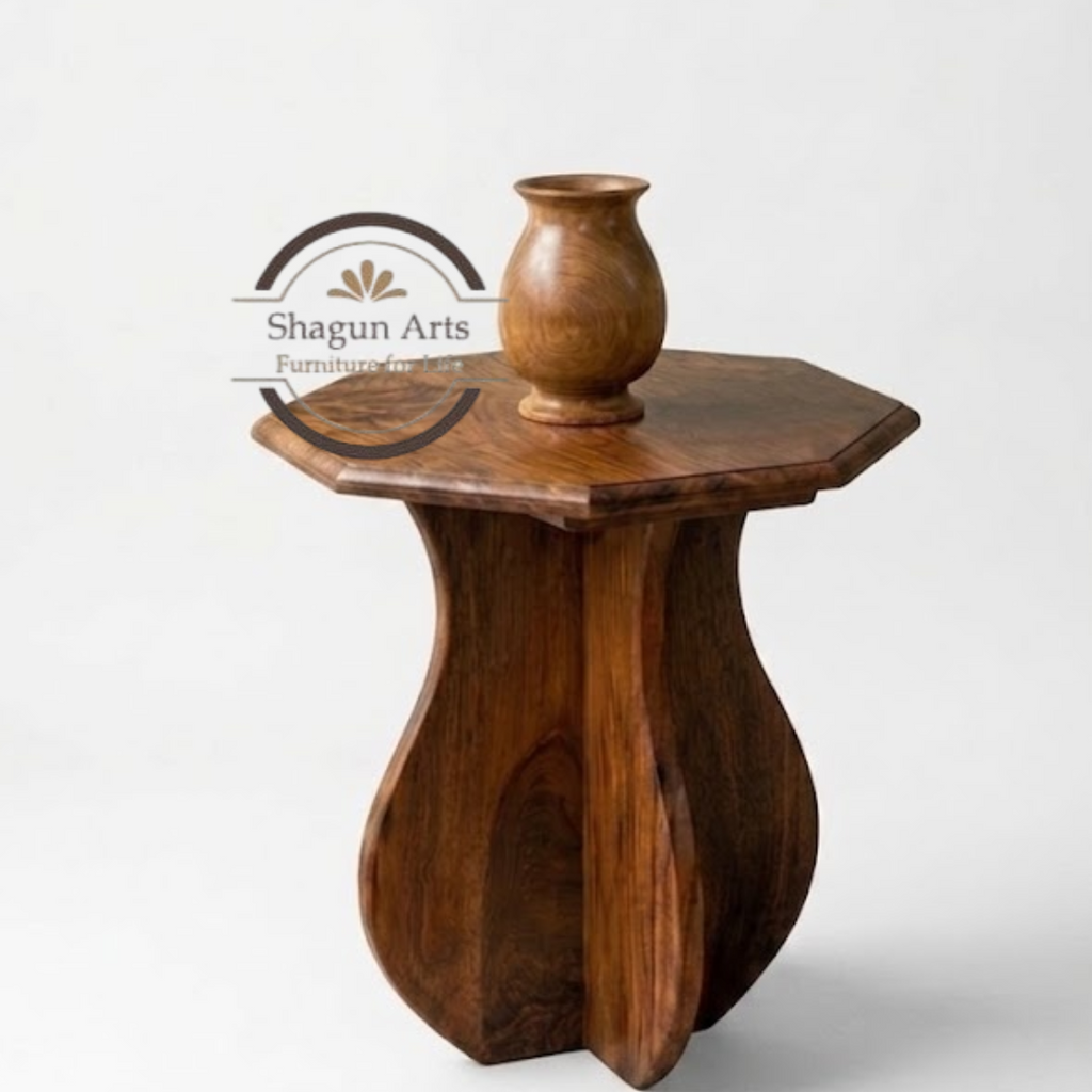 Handcrafted Wooden Pedestal Flower Vase Stand