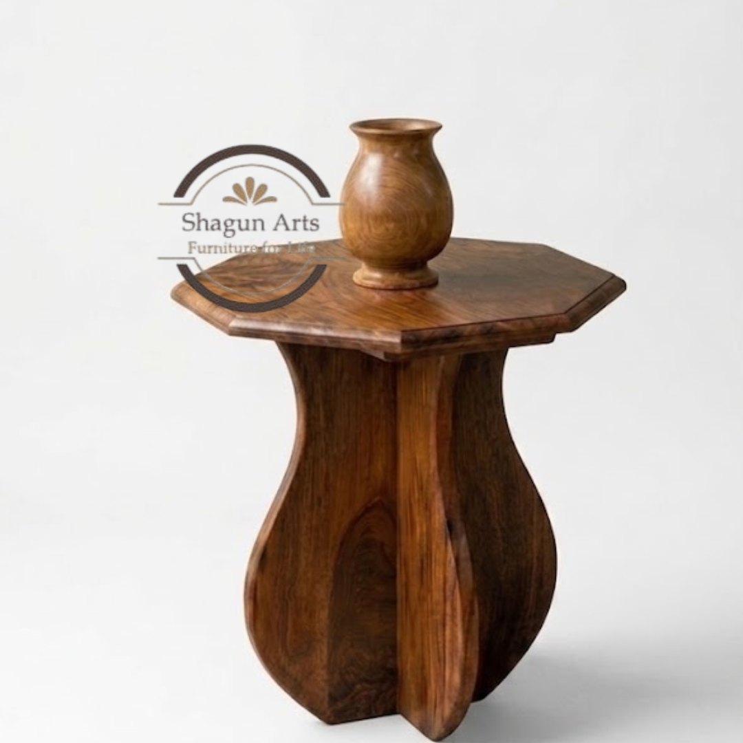 Handcrafted Wooden Pedestal Flower Vase Stand