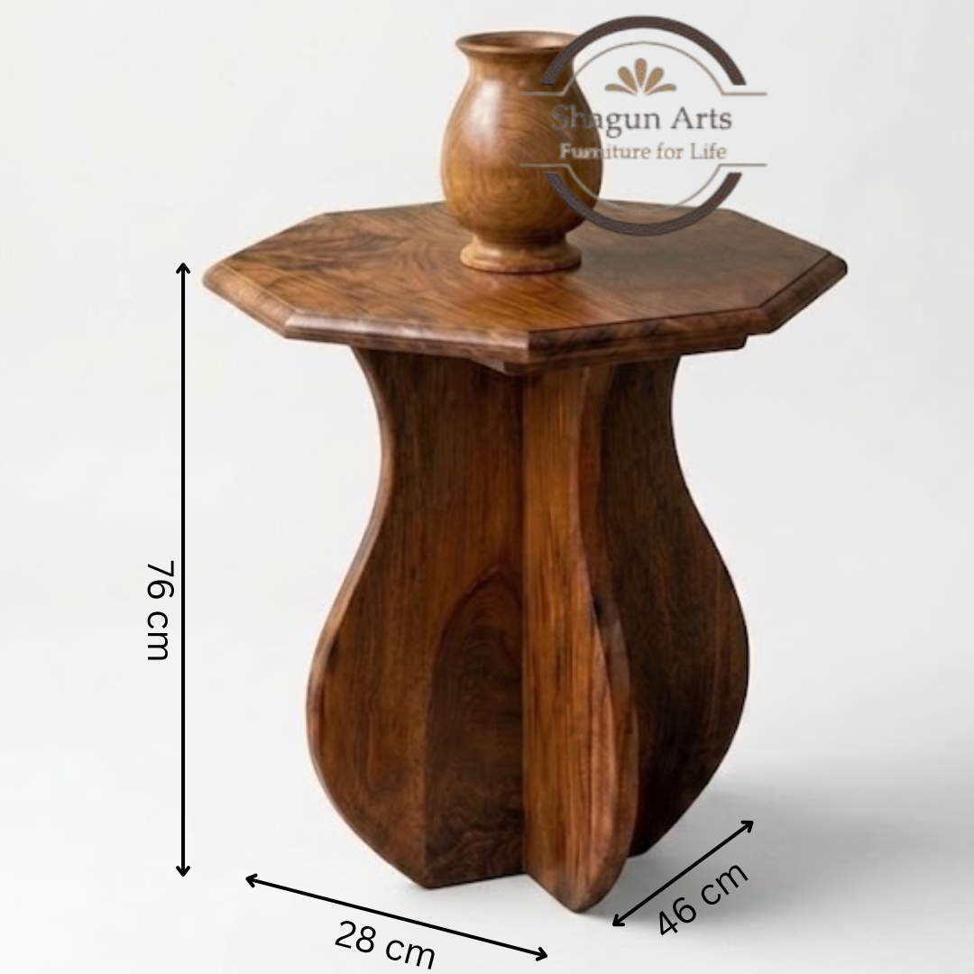 Handcrafted Wooden Pedestal Flower Vase Stand