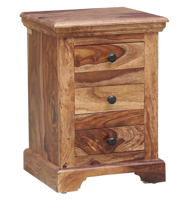 Denzel Bed Stanfield Solid Wood Bedside Chest in Rustic Teak Finish