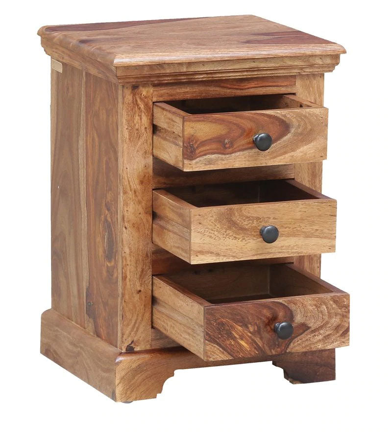 Denzel Bed Stanfield Solid Wood Bedside Chest in Rustic Teak Finish