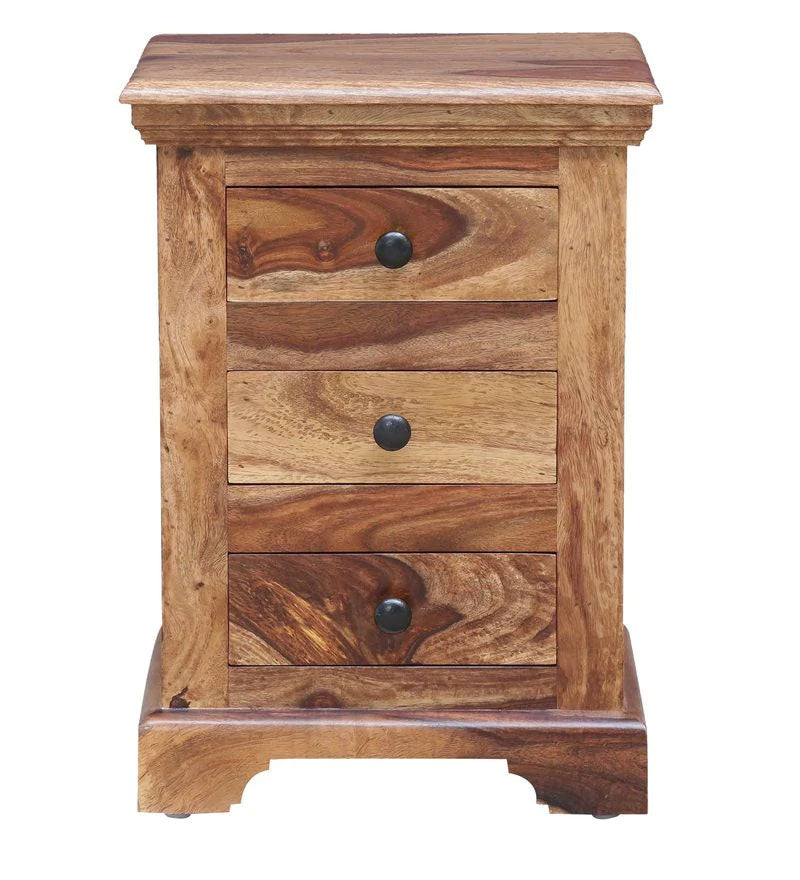 Denzel Bed Stanfield Solid Wood Bedside Chest in Rustic Teak Finish