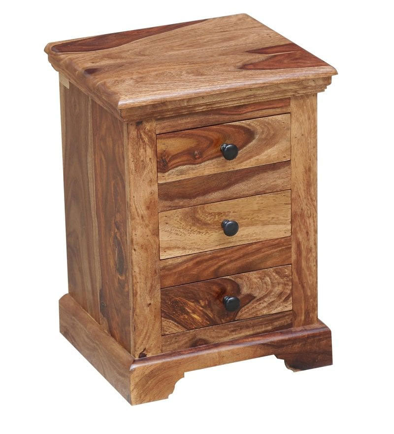 Denzel Bed Stanfield Solid Wood Bedside Chest in Rustic Teak Finish