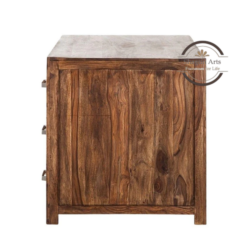 Solid Sheesham Wood Office Study Desk with 3 Drawers & Storage Cabinet | Wooden Computer Table for Home Office & Study | Honey Oak Finish Writing Desk