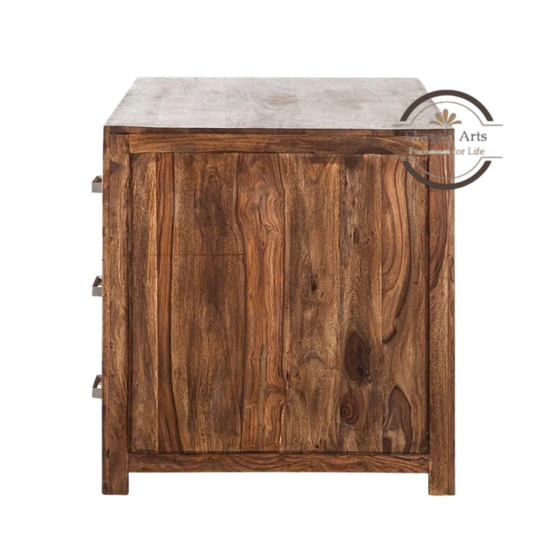 Solid Sheesham Wood Office Study Desk with 3 Drawers & Storage Cabinet | Wooden Computer Table for Home Office & Study | Honey Oak Finish Writing Desk
