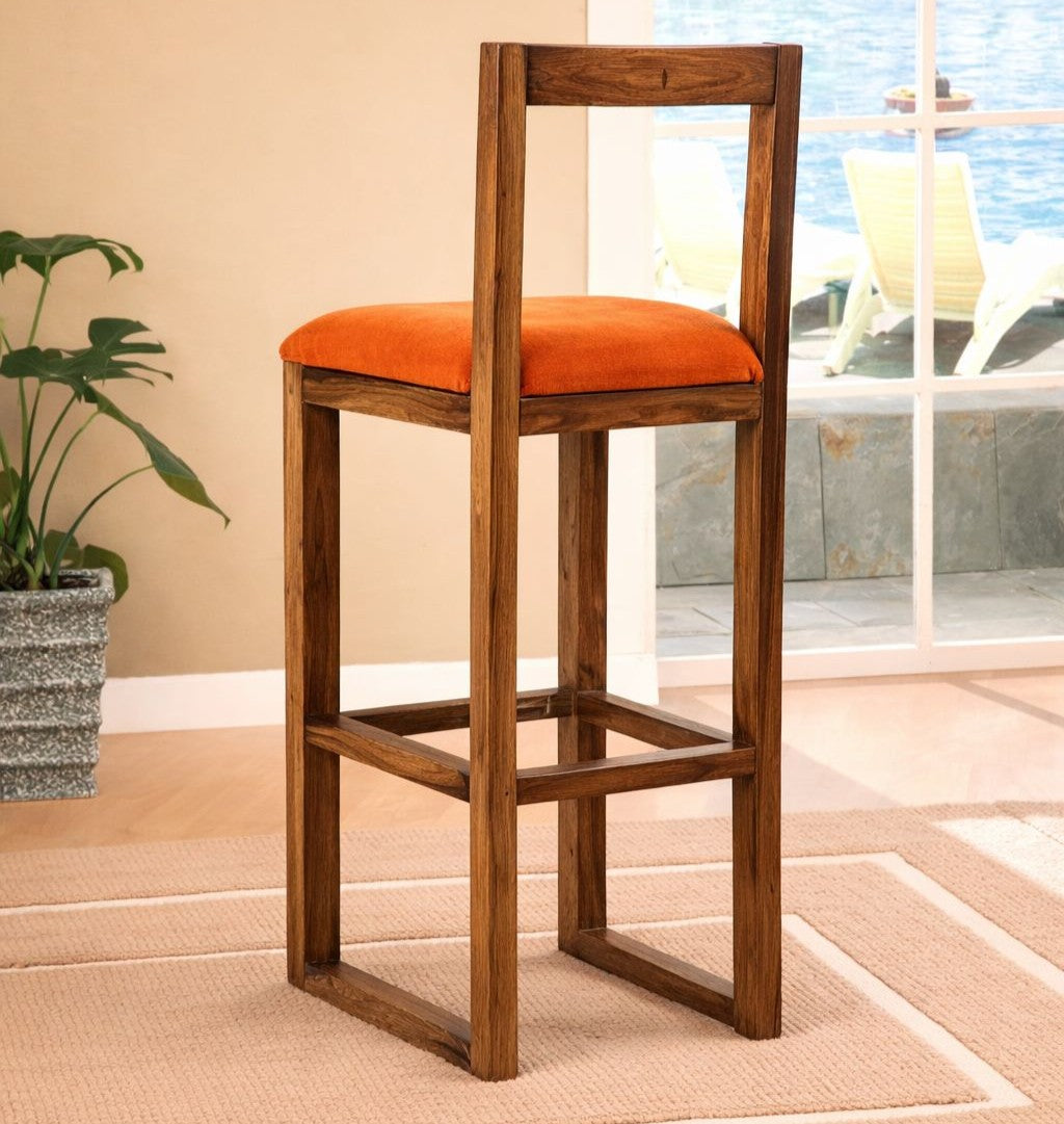 Rustic Solid Wood Counter Stool with Upholstered Seat