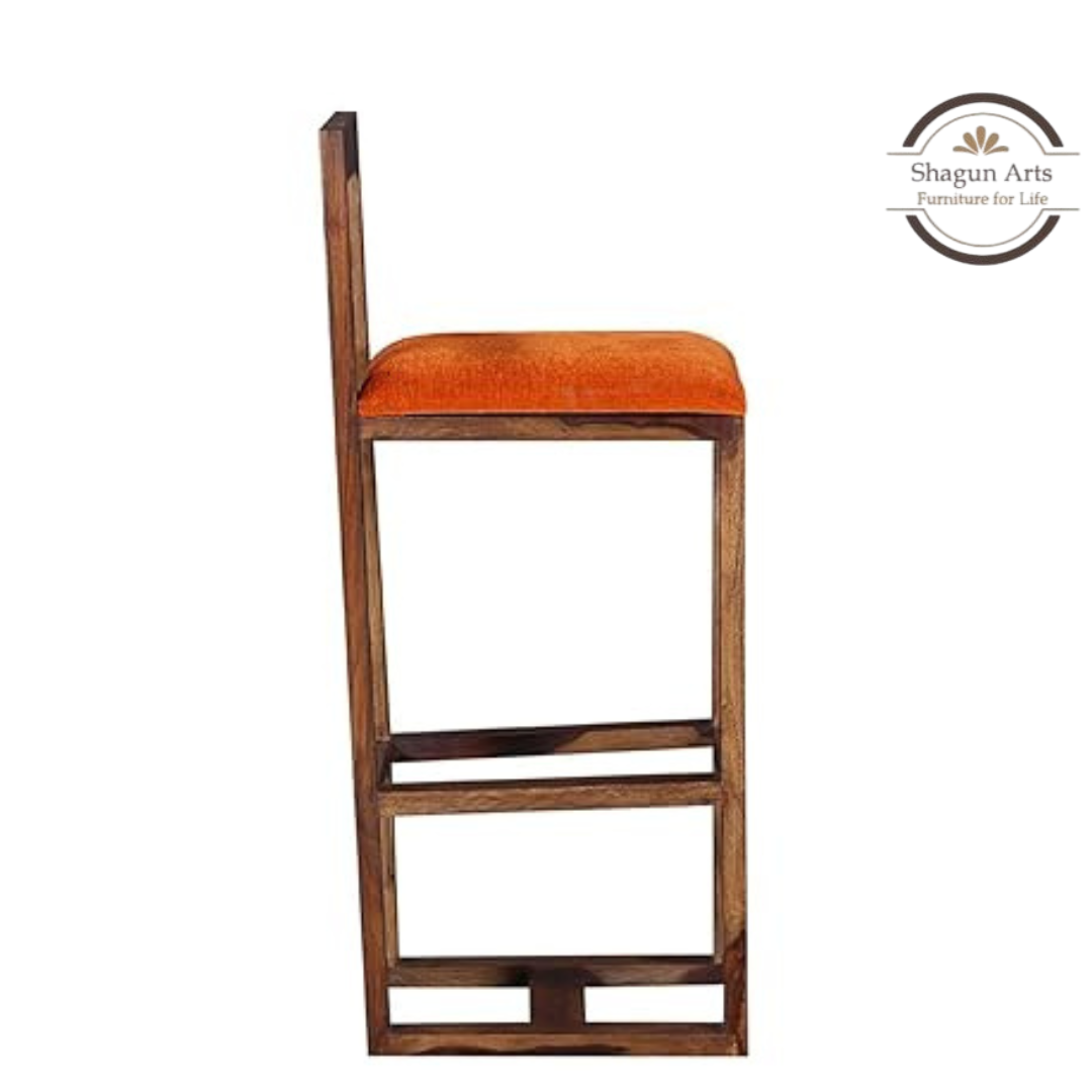 Rustic Solid Wood Counter Stool with Upholstered Seat