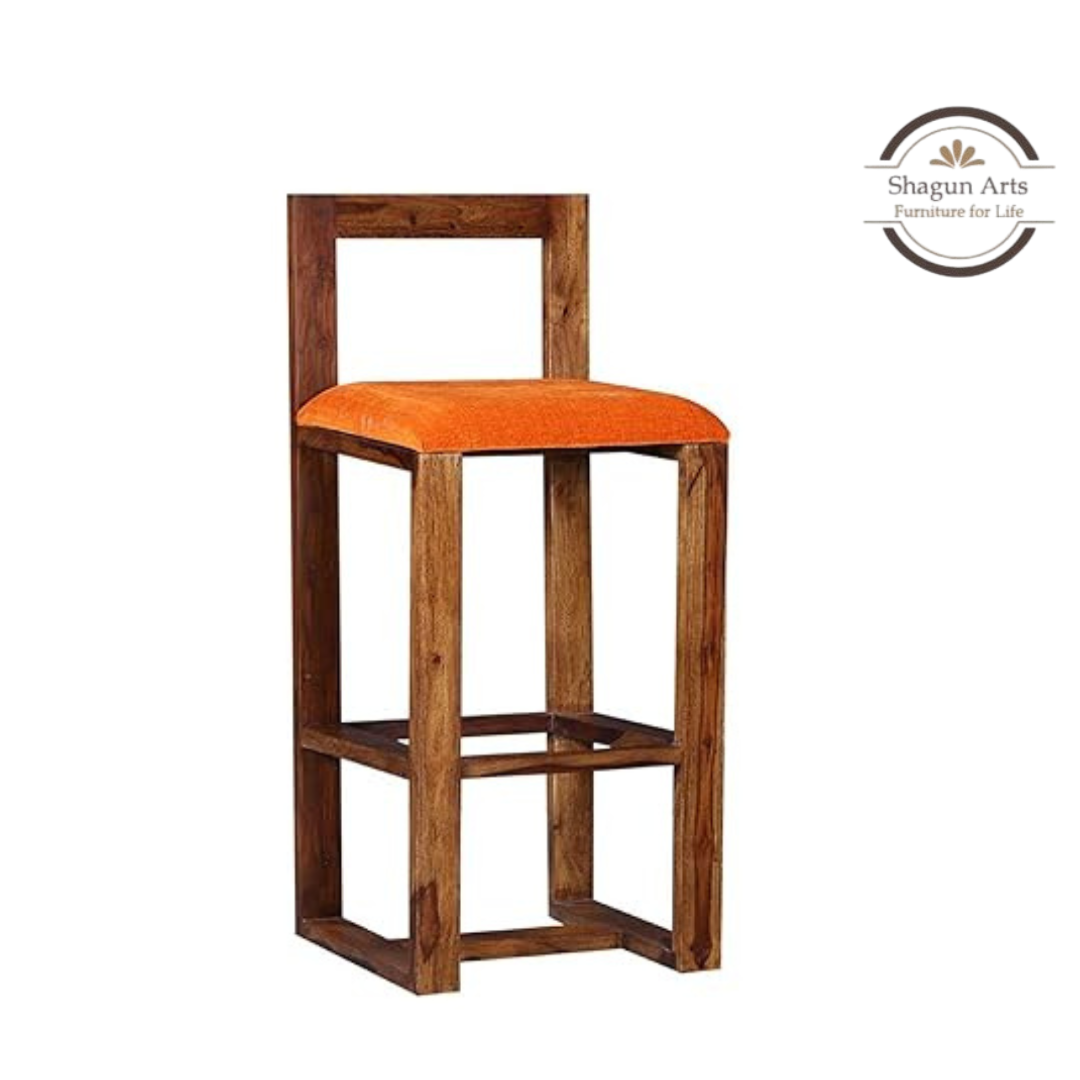 Rustic Solid Wood Counter Stool with Upholstered Seat