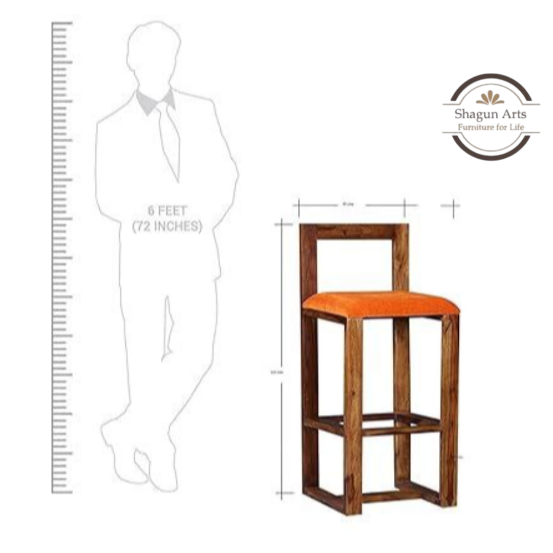 Rustic Solid Wood Counter Stool with Upholstered Seat