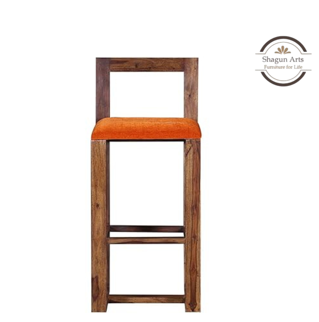 Rustic Solid Wood Counter Stool with Upholstered Seat