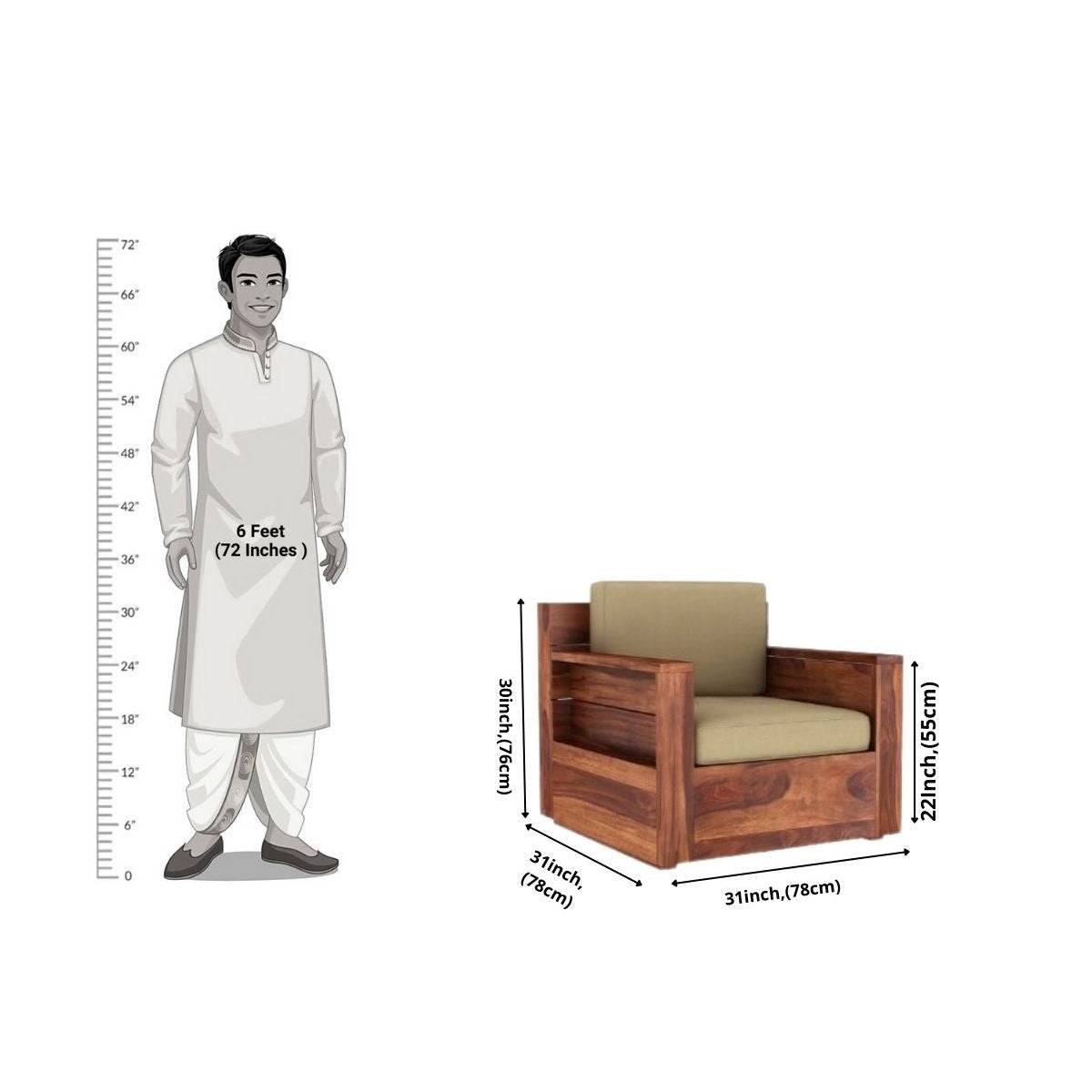 Raelyn Solid Sheesham Wood 5 Seater Sofa