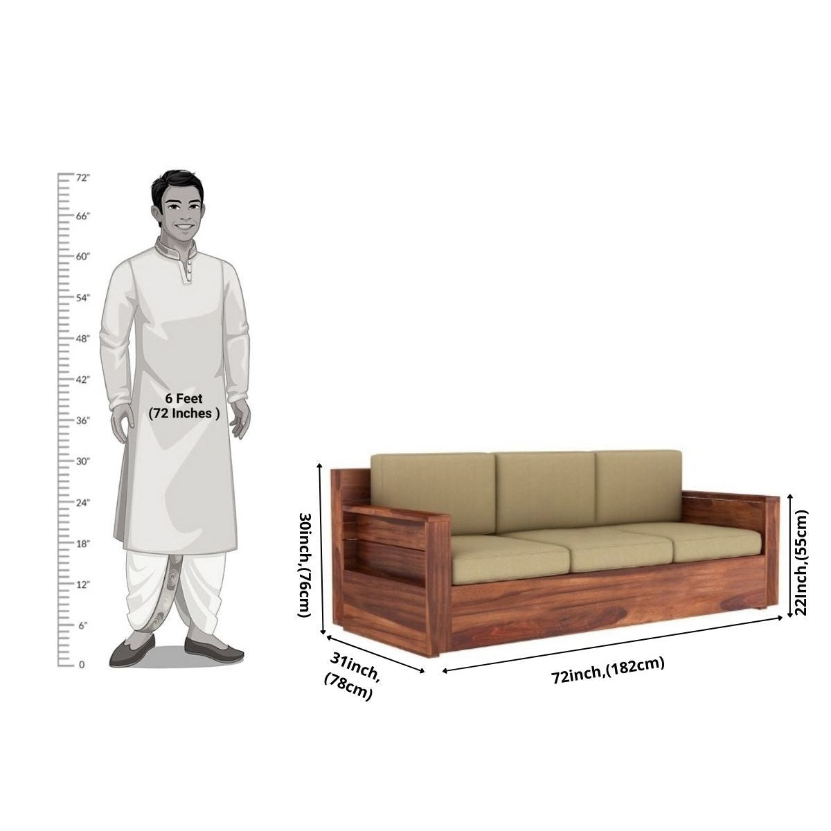 Raelyn Solid Sheesham Wood 5 Seater Sofa