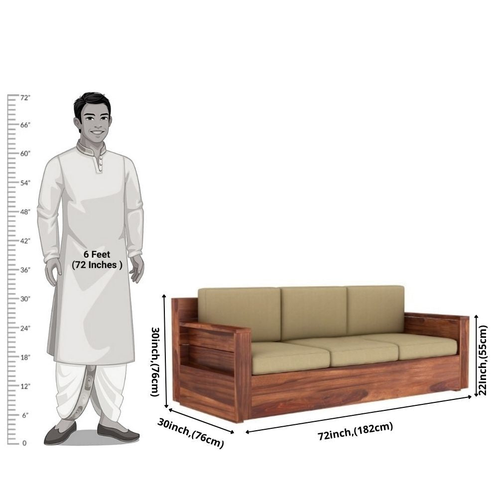Quinton Solid Sheesham Wood 3 Seater Sofa