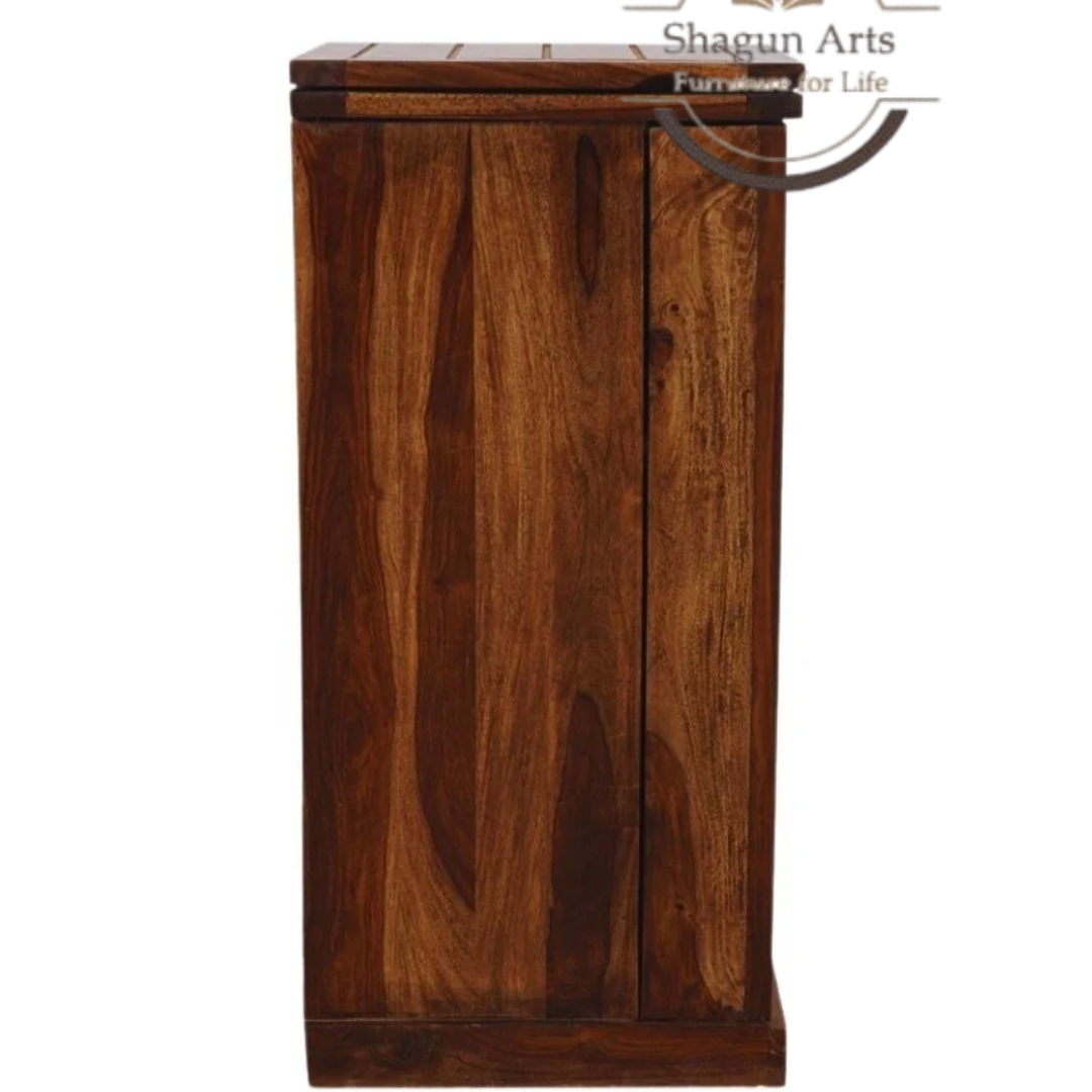 Eamon Solid Sheesham Wood Cabinet with Bottle & Glass Storage