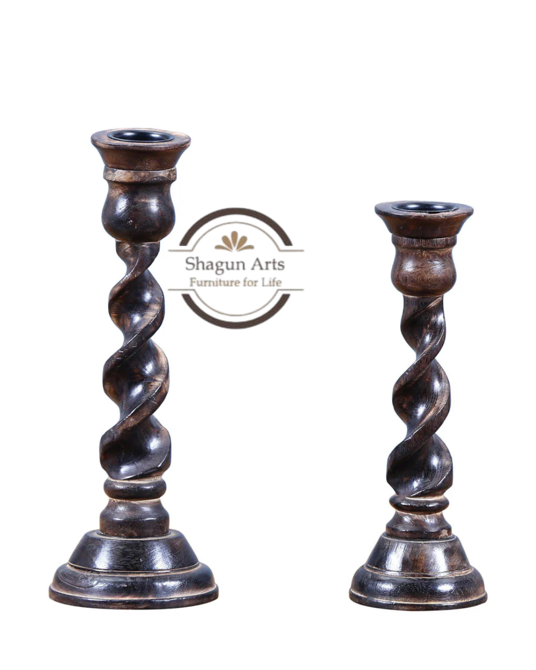 Handcrafted Twisted Wooden Candle Holder Set