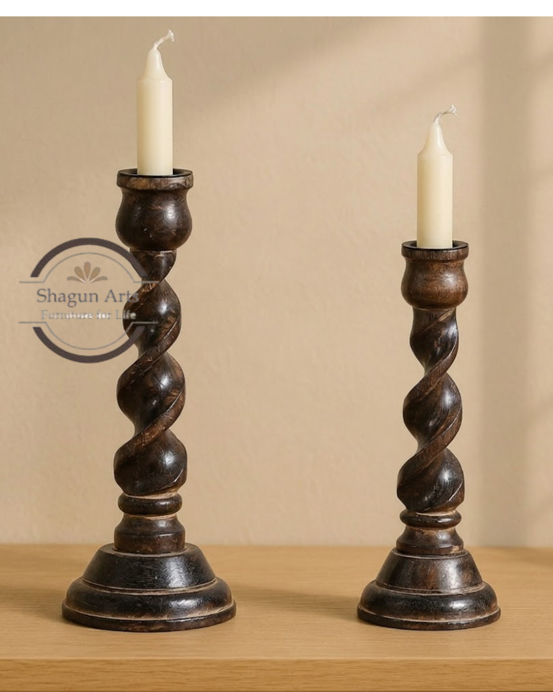 Handcrafted Twisted Wooden Candle Holder Set