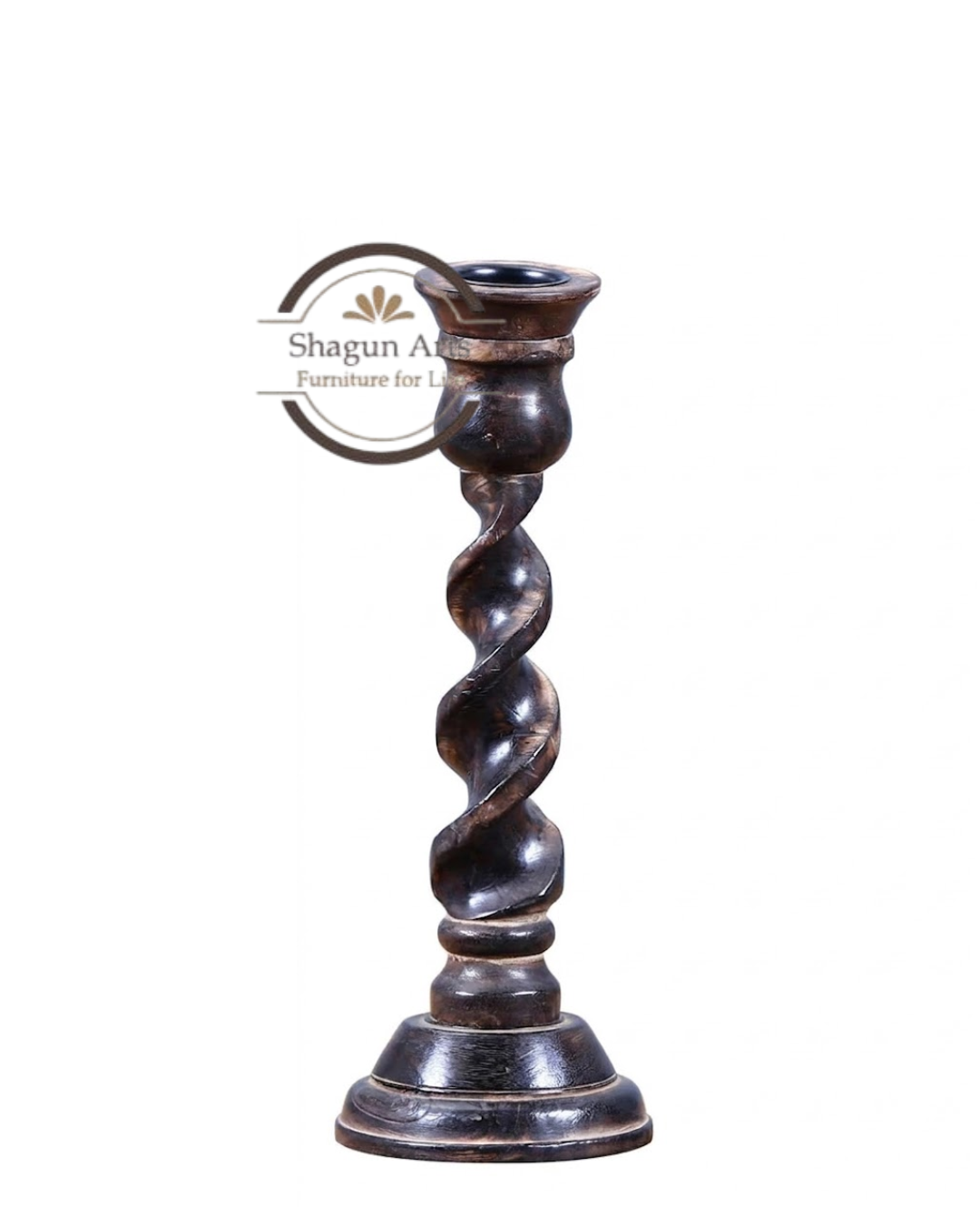 Handcrafted Twisted Wooden Candle Holder Set