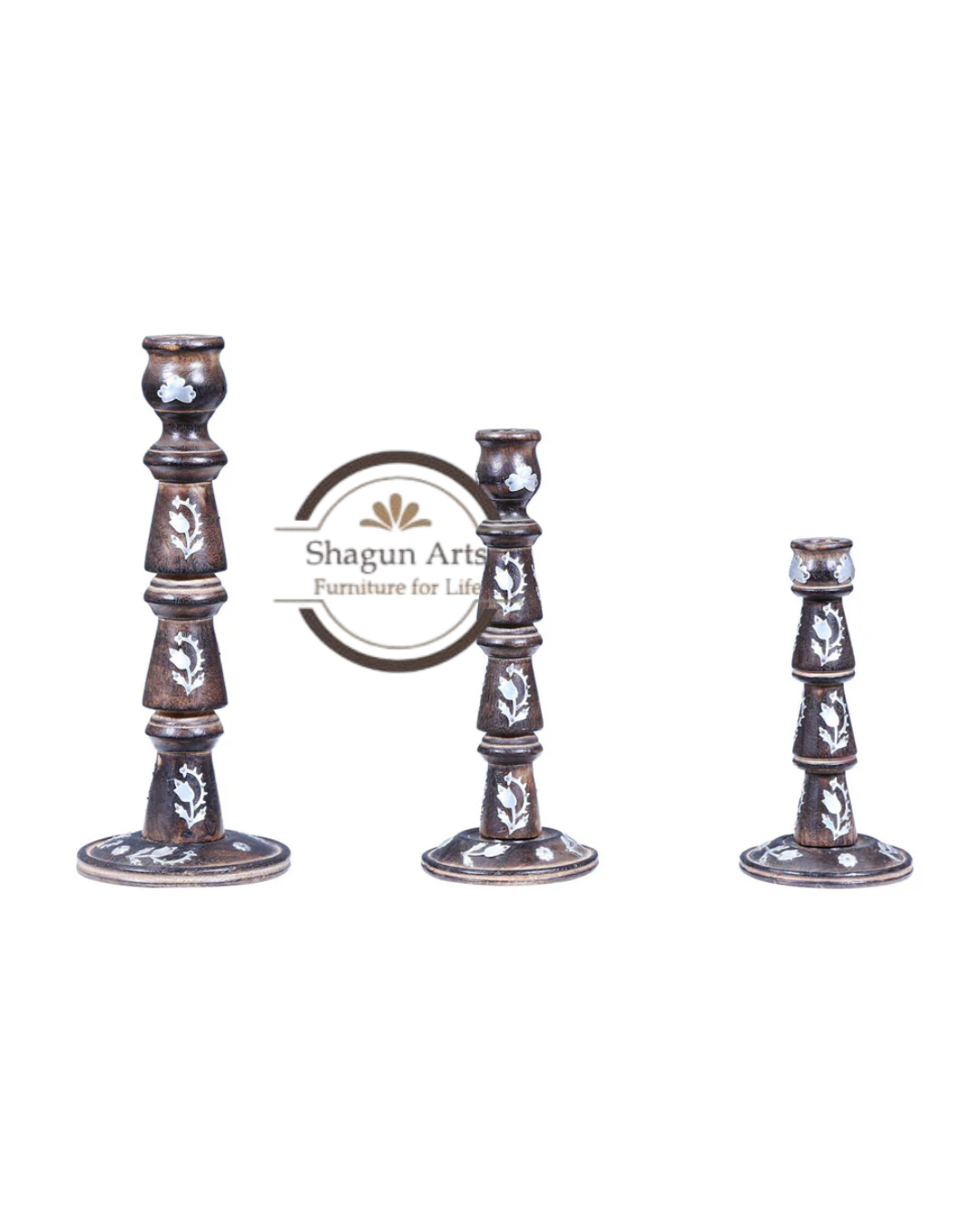 Handcrafted Wooden Decorative Candle Stand Set