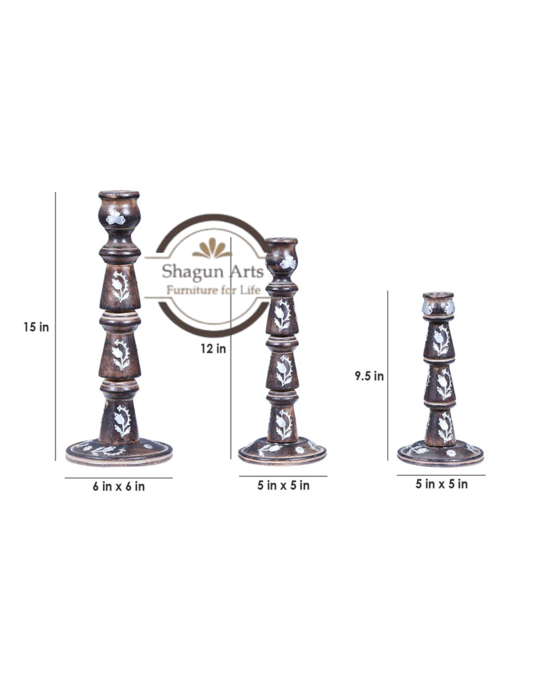 Handcrafted Wooden Decorative Candle Stand Set