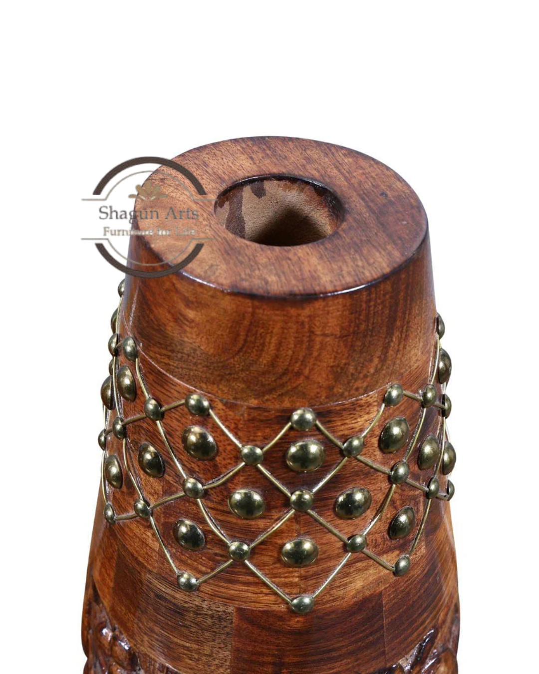 Handcrafted Wooden Decorative Vase Set with Floral Carving