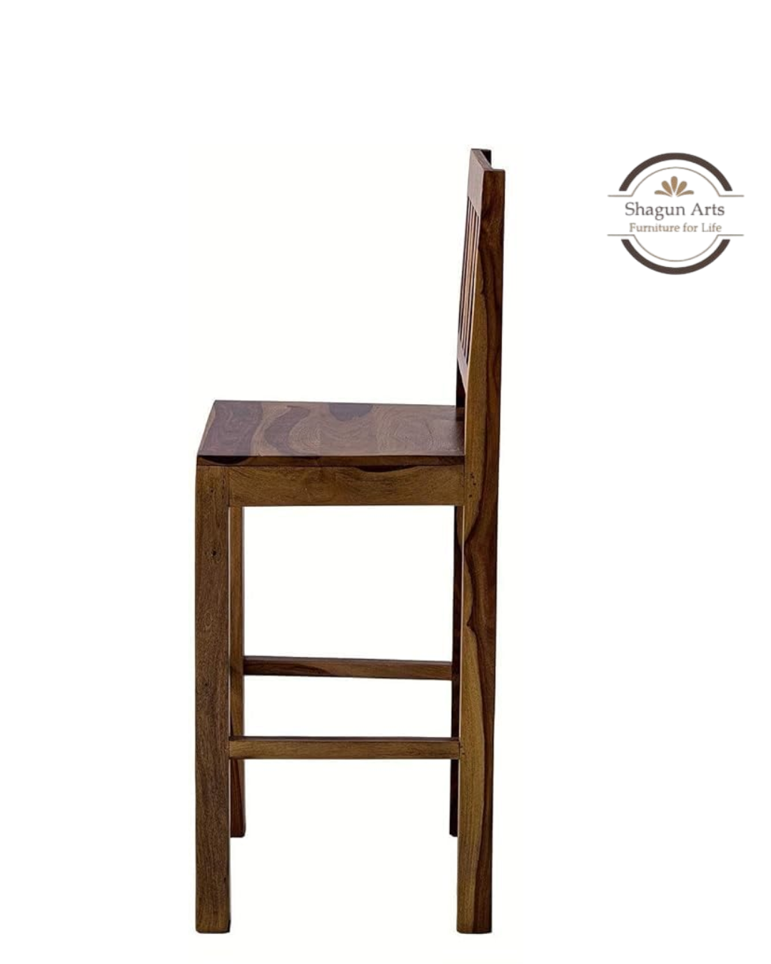 Benton Solid Sheesham  Wooden Bar Stool with Slatted Backrest