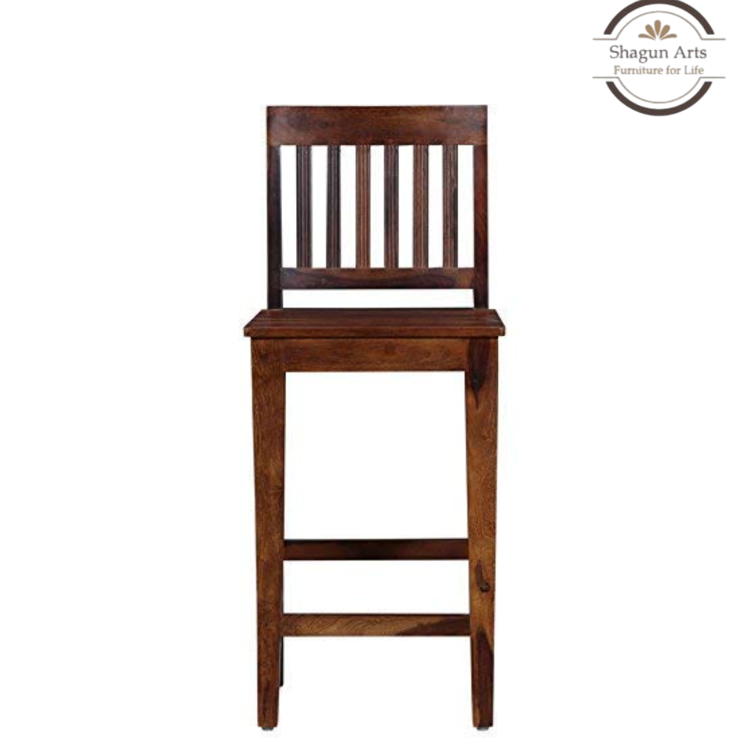 Benton Solid Sheesham  Wooden Bar Stool with Slatted Backrest