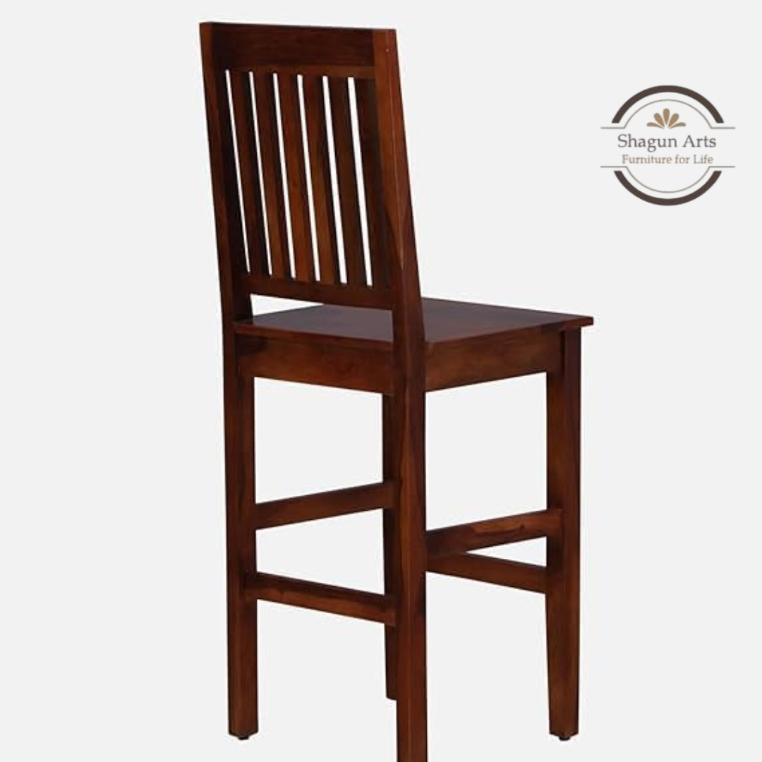 Benton Solid Sheesham  Wooden Bar Stool with Slatted Backrest