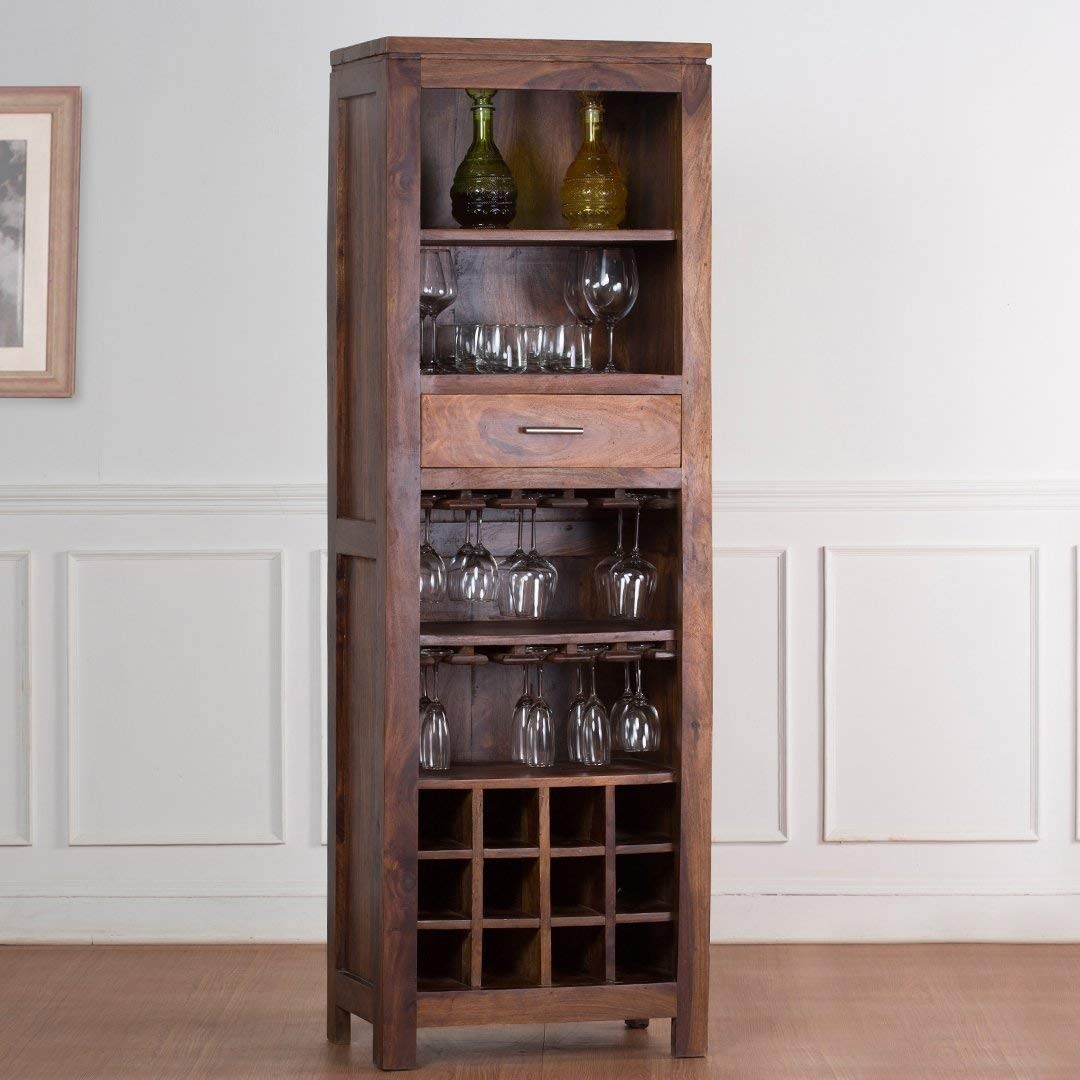 beleaguer Sheesham Wood Bar Cabinet with Wine Glass ...