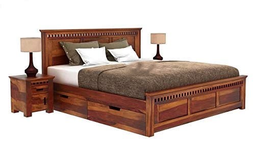 Bacon Bed Wood King Size Bed with Storage for Living Room in Natural Finish