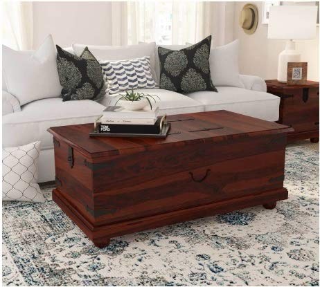 Adolph Wooden Trunk Living Room Table/Storage Box Stool Pure sheesham Wood 