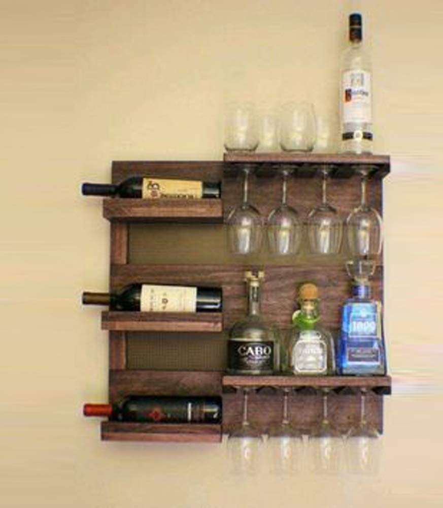 Auric Large Wine Rack Bar Cabinets | Ladder Shape Wine Storage Bar for Home and Party, Wine Rack with Bottle and Glass Hanger Made Up with Solid Indian Sheesham Wood-Natural Finish