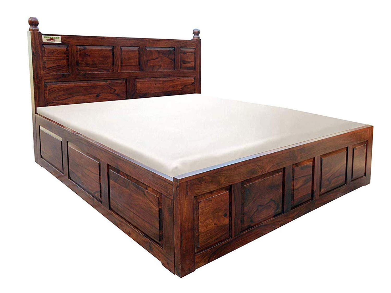 Bolivia Bed King Size Solid Wood Bed with Box Storage (Sheesham Wood - Walnut)