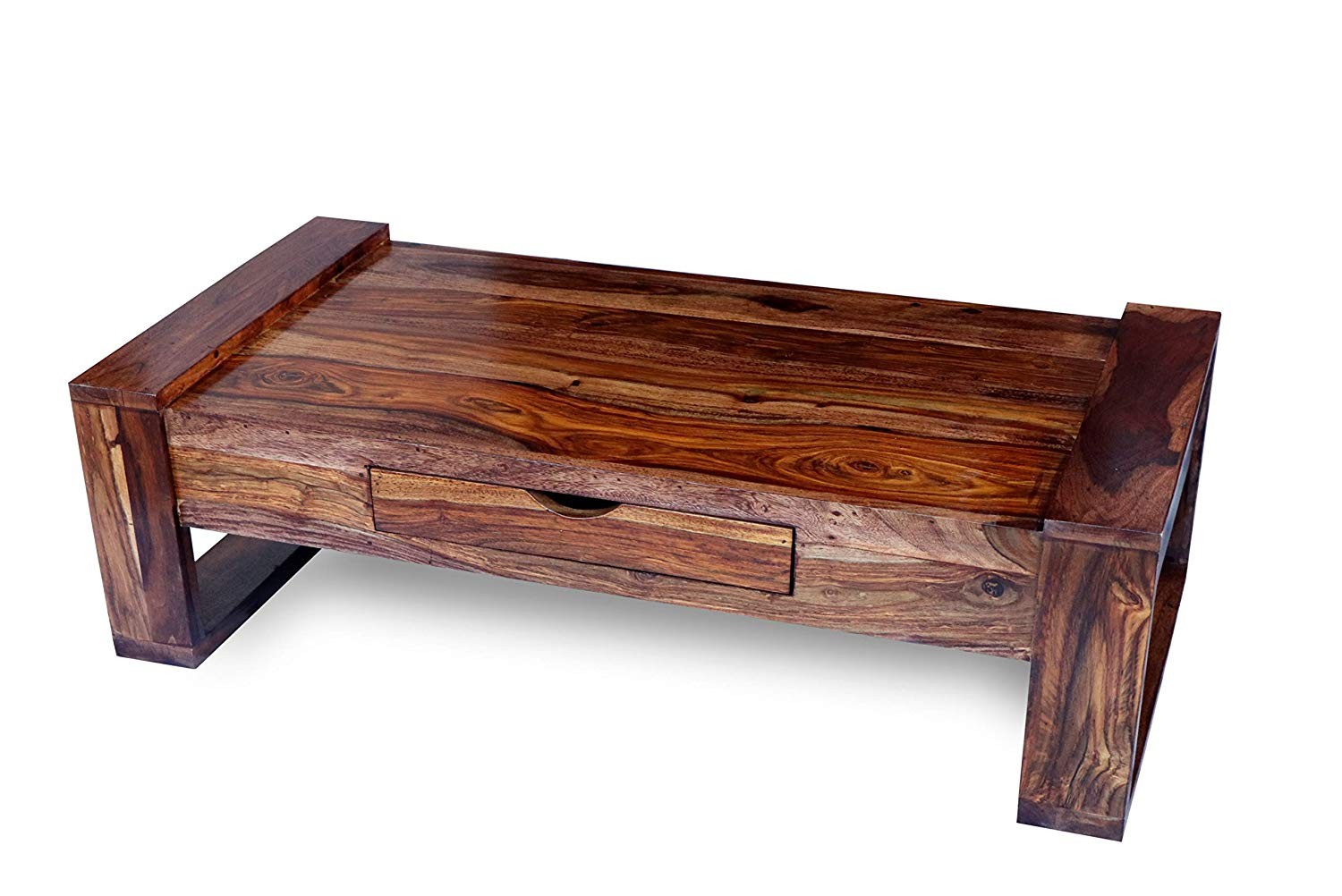 Quartz Wood Center Table | Coffee Table with Drawer | Living Room Table with Drawer - Natural Teak Finish