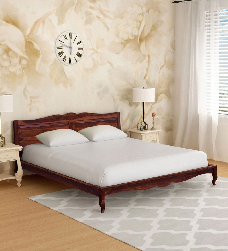 Cambrey Bed Anne Solid Wood Queen Size Bed in Honey Oak Finish