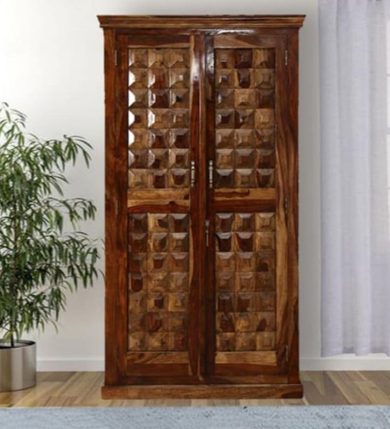 Drewno Carved Two Door Wardrobe In Honey Finish 
