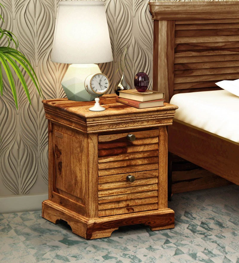 Allan Bed Carleson Solid Wood Bedside Chest in Rustic Teak Finish