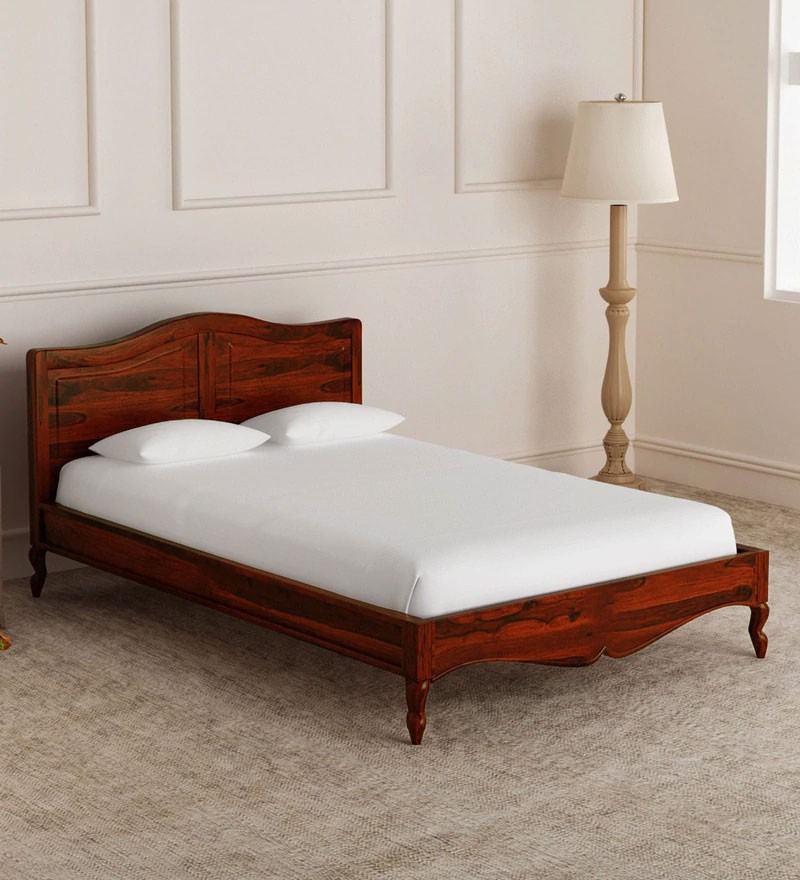 Hout Bed Clifford Solid Wood Queen Size Bed in Honey Oak Finish