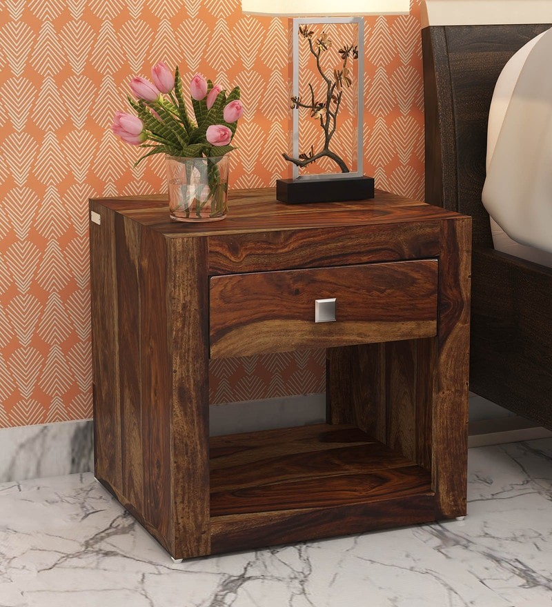 Bedside Cabinet Table Unit Solid Wood Nightstand 1 Drawer Telephone Stand Rustic
