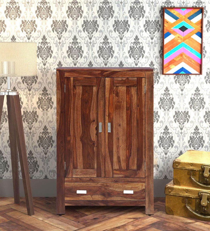 Denzel Solid Wood 2 Door Wardrobe in Rustic Teak Finish