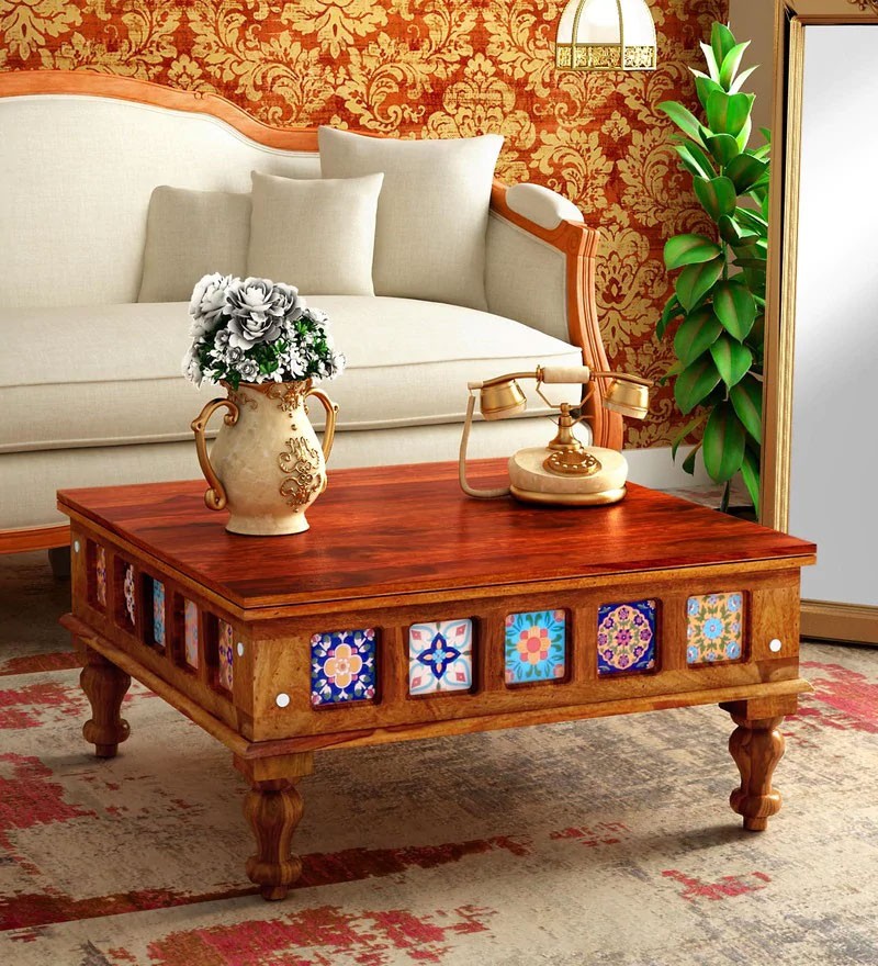 Stacy Solid Wood Coffee Table In Honey, Solid Coffee Table Wood