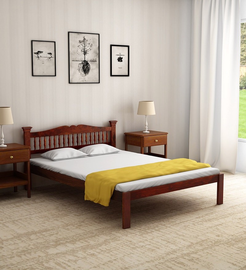 Morse Solid Wood Queen Size Bed in Honey Oak Finish