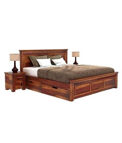 Bacon Bed Wood King Size Bed with Storage for Living Room in Natural Finish