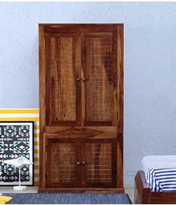 Hout Sheesham Wood Double Doors Wardrobe External Storage Cabinet