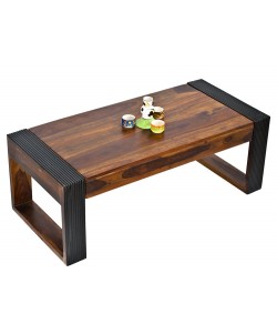 Vinessa Wood Coffee Table Teak Color Top & Dark Walnut Legs