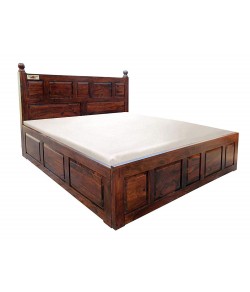 Bolivia Bed King Size Solid Wood Bed with Box Storage (Sheesham Wood - Walnut)