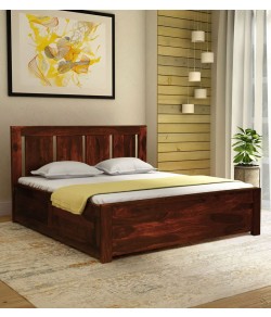 Denzel  Solid Wood King Size Bed with Storage in Honey Oak Finish