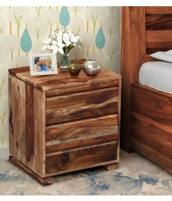 Morse Bed Segur Solid Wood Bedside Chest in Rustic Teak Finish