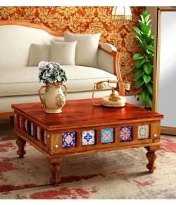 Stacy Solid Wood Coffee Table in Honey Oak Finish
