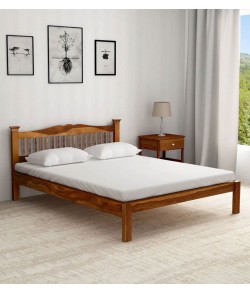 Morse Solid Wood Queen Size Bed in Rustic Teak Finish