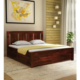 Denzel  Solid Wood King Size Bed with Storage in Honey Oak Finish